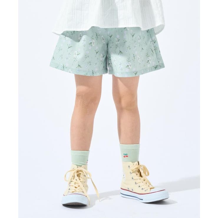 ライトグリーン(020) | 【100-150cm/撥水】上品なボタニカル柄 ハートポケットショートパンツ | SHOO・LA・RUE