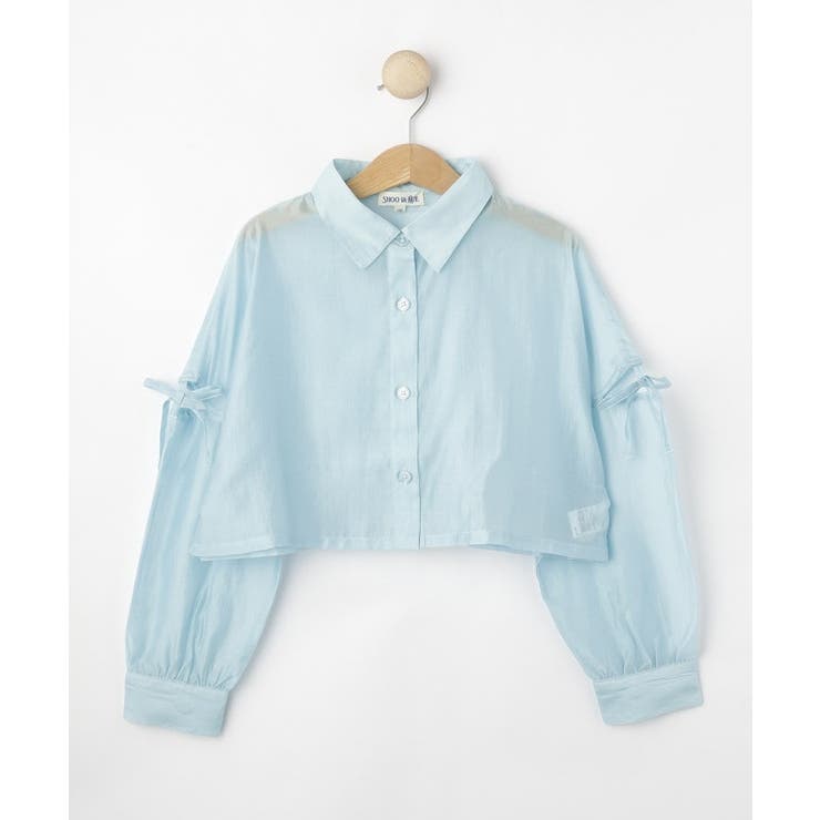 サックスブルー(090) | 【130-150cm】程よい肌見せが叶う クロップドシアーシャツ | SHOO・LA・RUE