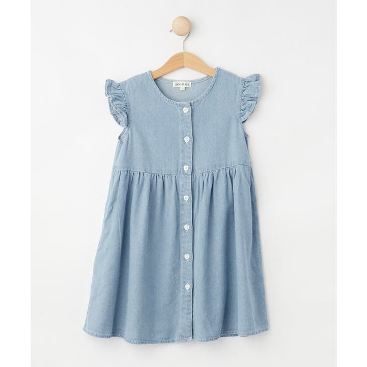 サックスブルー(090) | 【100-150cm/ひんやり】ハートボタンデニムワンピース | SHOO・LA・RUE