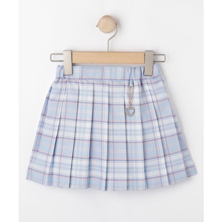 サックスブルー(290) | 【100-150cm】ハートチャーム付きチェックプリーツスカート | SHOO・LA・RUE