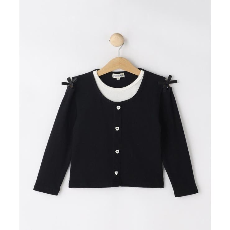 ブラック(019) | 【110-140cm】重ね着風ハートボタンロンT | SHOO・LA・RUE