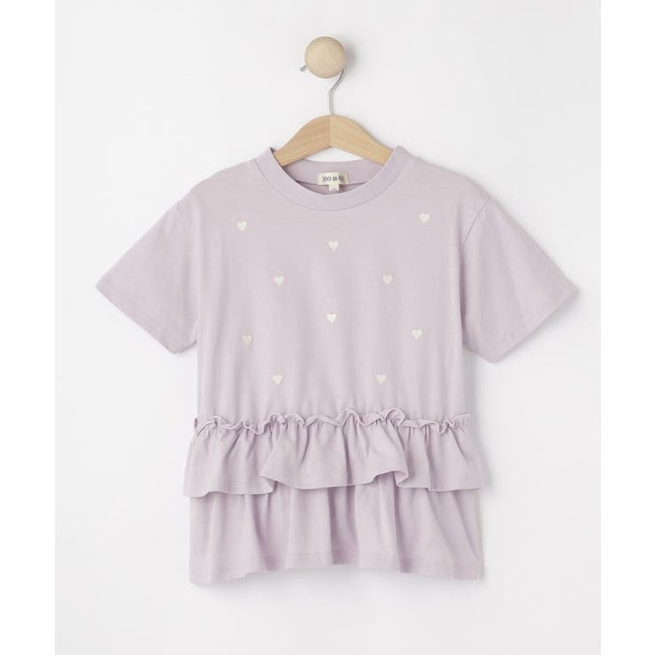 【100-150cm】裾フリルハート刺繍Tシャツ | SHOO・LA・RUE | 詳細画像1 