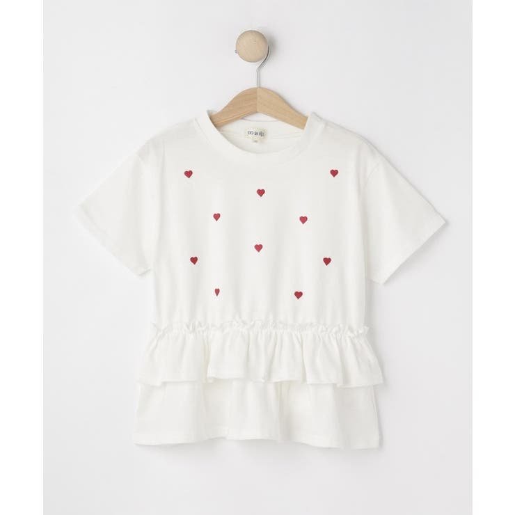 ホワイト(001) | 【100-150cm】裾フリルハート刺繍Tシャツ | SHOO・LA・RUE