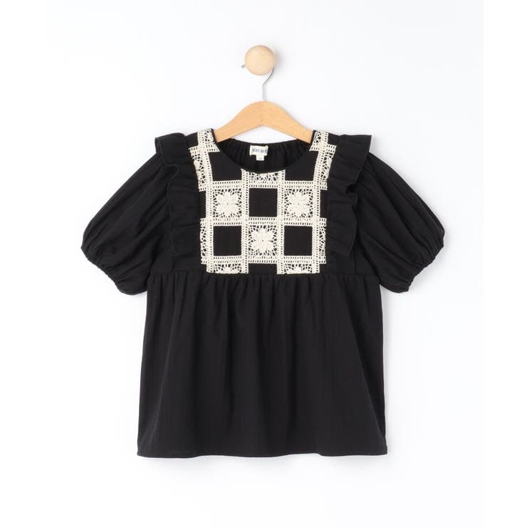 ブラック(019) | 【100-150cm】クロシェチュニックブラウス | SHOO・LA・RUE