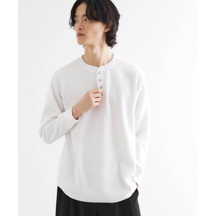 ホワイト(001) | ワッフル＆スムースプレートヘンリーカットソー | tk.TAKEO KIKUCHI