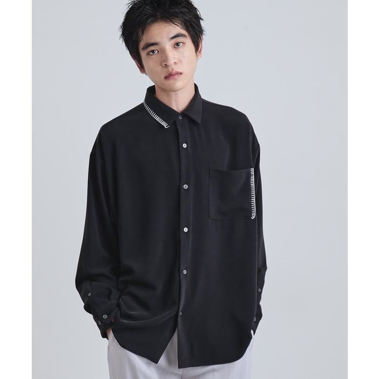 ブラック(019) | なめらかスエードタッチステッチシャツ | tk.TAKEO KIKUCHI