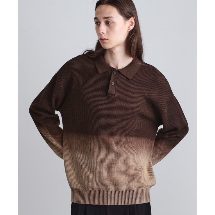 ブラウン(044) | 畦編みニットポロシャツブリーチ | tk.TAKEO KIKUCHI