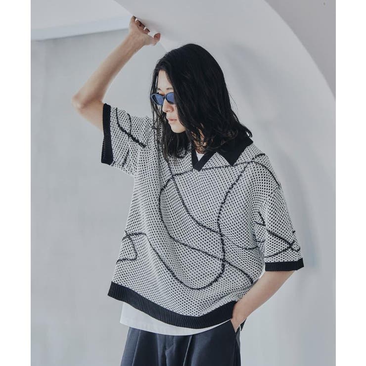 ホワイト(001) | ラインアートニットポロ | tk.TAKEO KIKUCHI