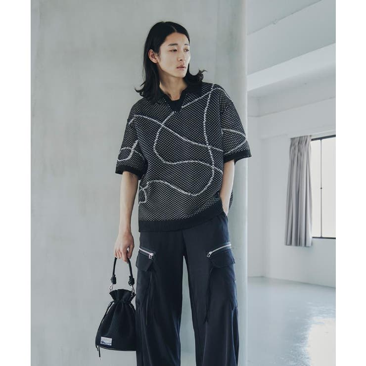 ブラック(019) | ラインアートニットポロ | tk.TAKEO KIKUCHI