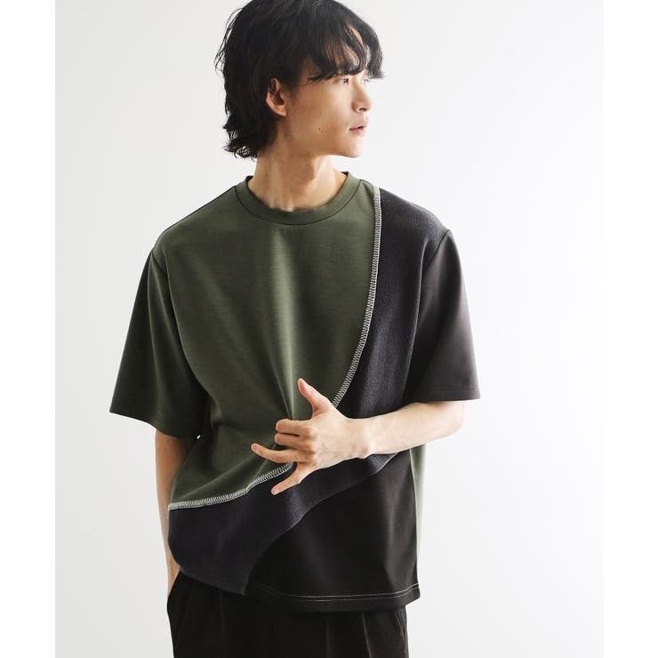 オリーブグリーン(526) | ニットドッキングカーブスイッチカットソー | tk.TAKEO KIKUCHI