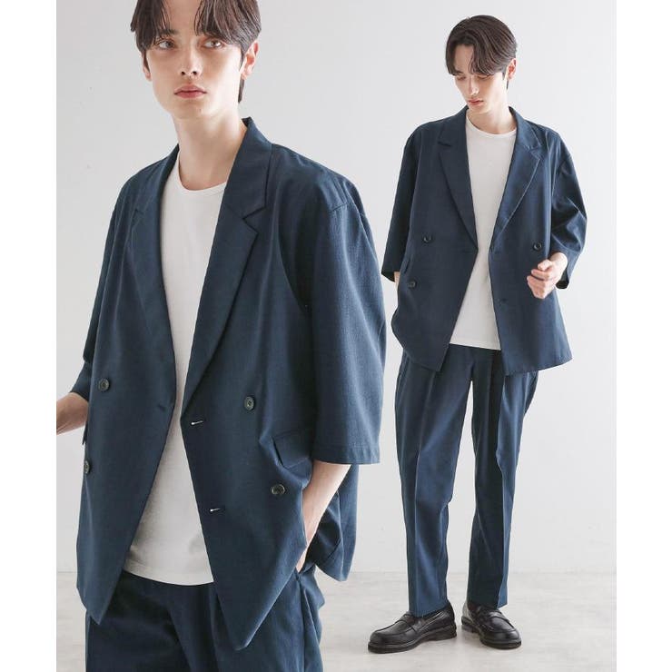 ネイビー(094) | 【セットアップ 2点セット】ダブルテーラード半袖ジャケット＋スラックス | tk.TAKEO KIKUCHI