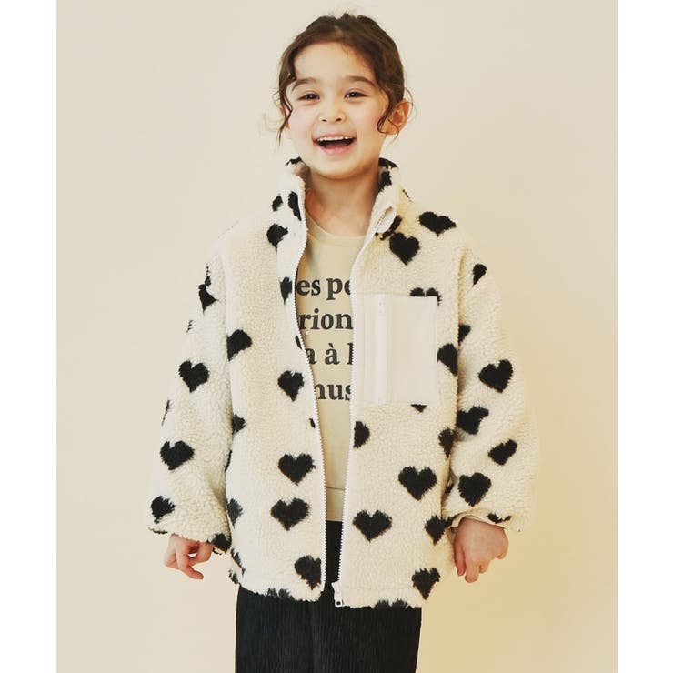 100-150】チェック＆ハート柄ボアブルゾン/洗濯機OK[品番：WRDW0212331