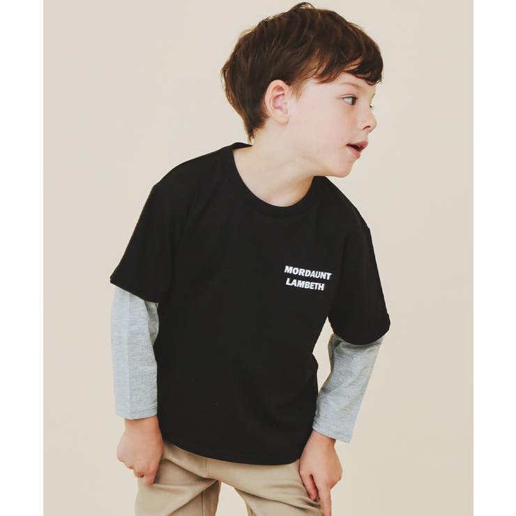 ブラック(019) | 【110－160】レイヤード風デニムアップリケロンTee | THE SHOP TK