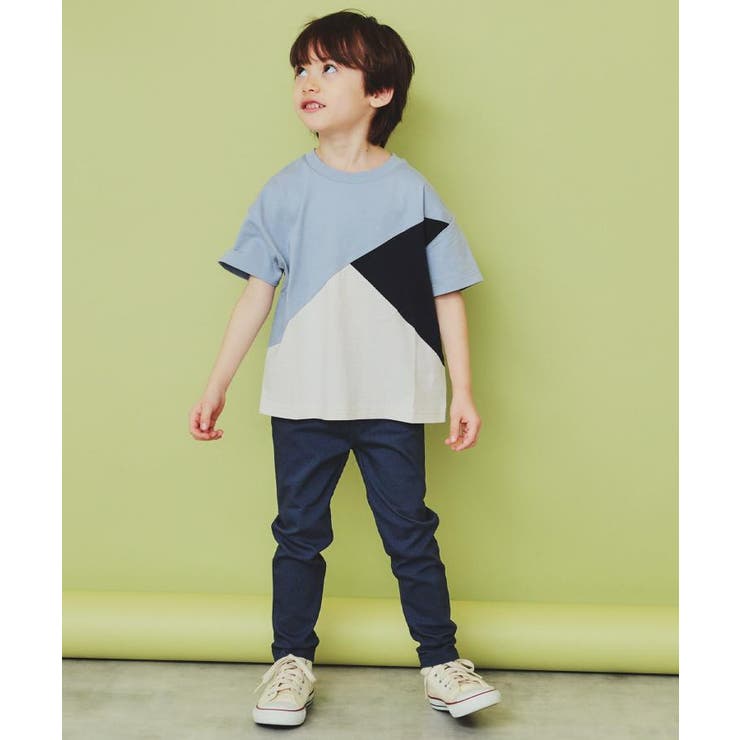 【110－160】斜め切替配色Tシャツ/洗濯機OK | THE SHOP TK | 詳細画像1 