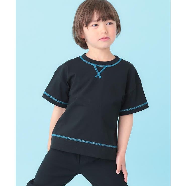 ブラック(019) | 【110－160】配色ステッチガゼットTEE | THE SHOP TK