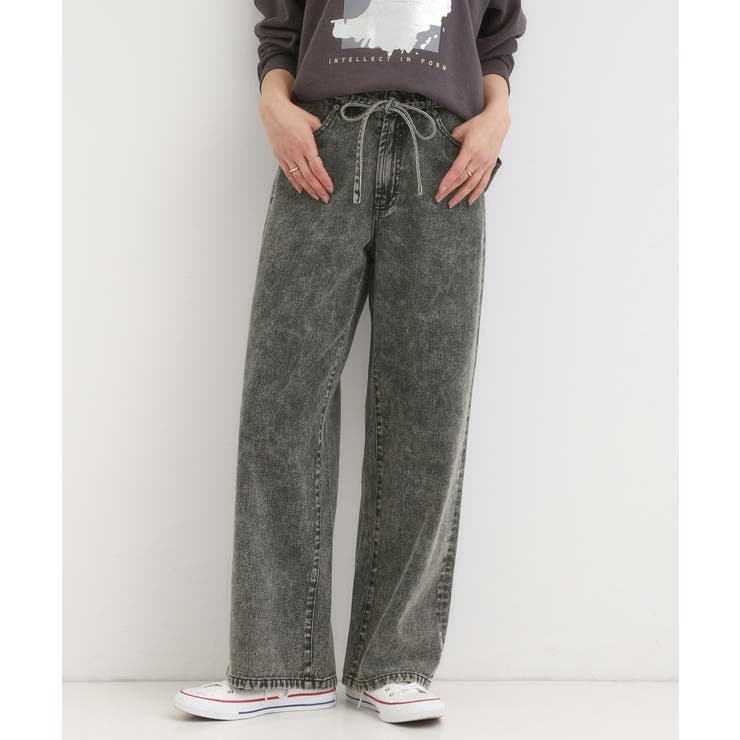 ブラック(019) | 【S-LL】こなれ見え リボン付き アソートデニムワイドパンツ | Cutie Blonde