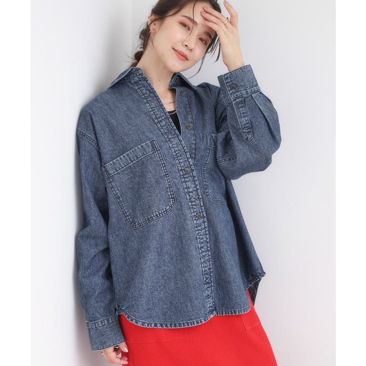 ブルー(092) | 【S-LL】こなれ感をプラスする BIGポケットデニムシャツ | Cutie Blonde