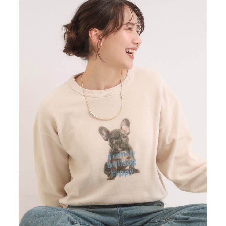 グレージュ(050) | 【S-LL】アニマルプリントが目を惹く 柔らかモールニット | Cutie Blonde