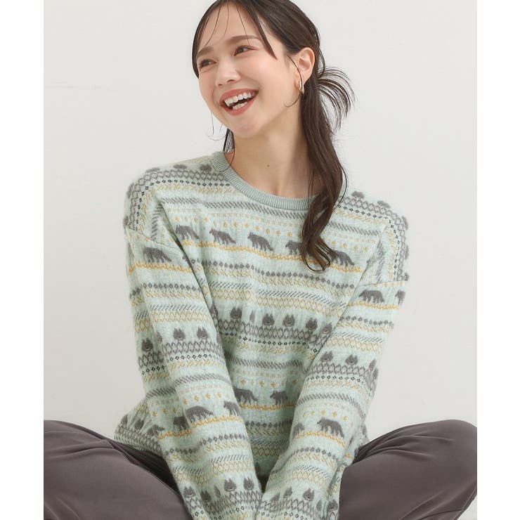 ブルー(492) | 【旭山動物園応援商品】ノルディック柄 モールニット | Cutie Blonde