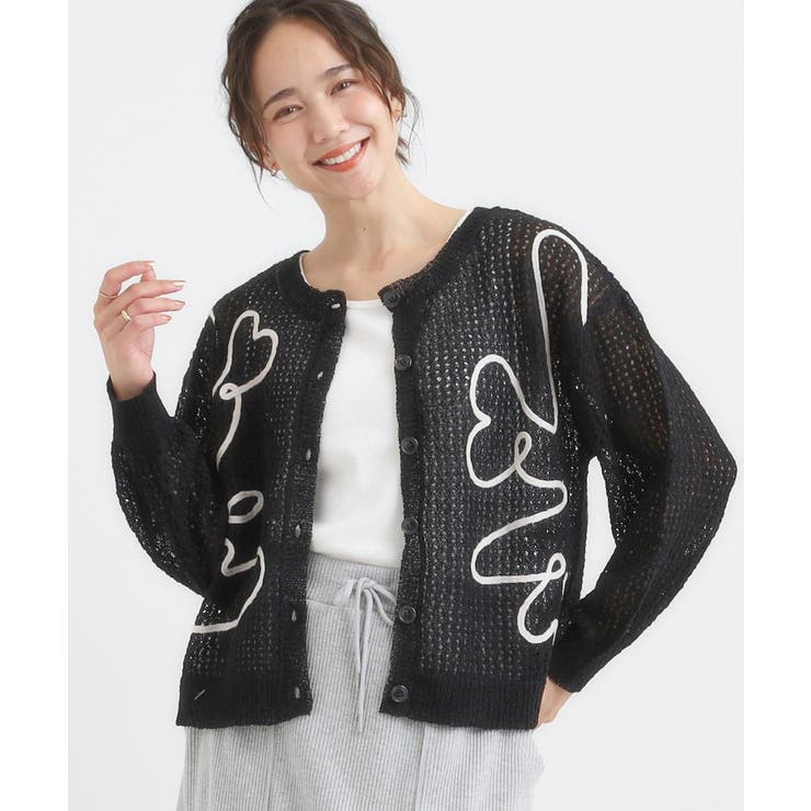 ブラック(019) | コード刺繍アソートメッシュカーディガン | Cutie Blonde
