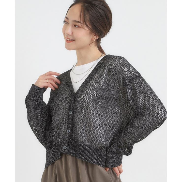 ブラック(719) | 【2点セット】ラメメッシュニットカーディガン＋ロンTセット | Cutie Blonde