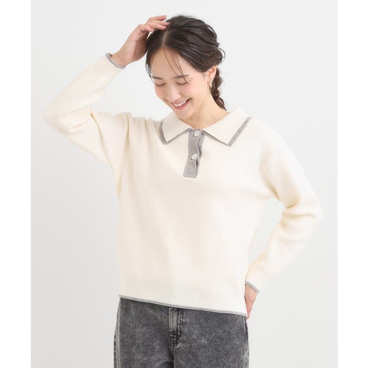【S-LL】配色がポイントの2枚襟ポロニット | Cutie Blonde | 詳細画像1 