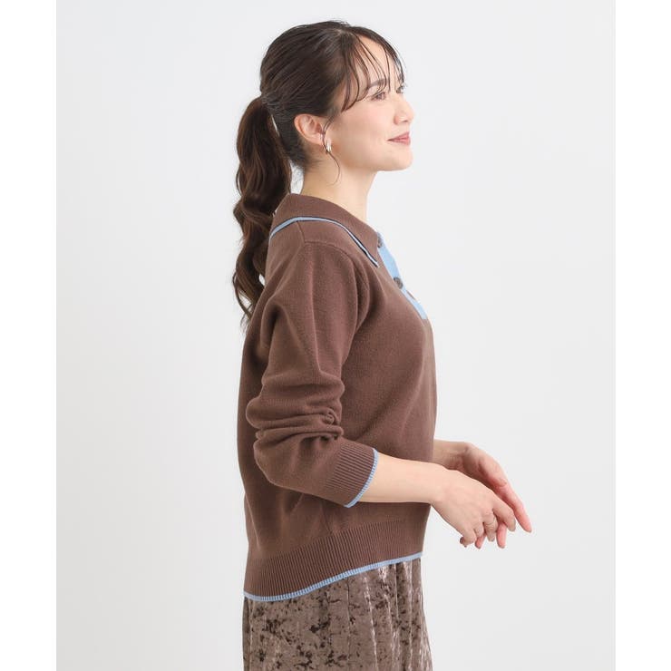 【S-LL】配色がポイントの2枚襟ポロニット | Cutie Blonde | 詳細画像10 