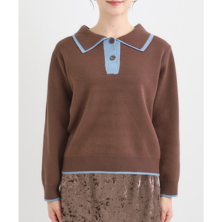 【S-LL】配色がポイントの2枚襟ポロニット | Cutie Blonde | 詳細画像13 