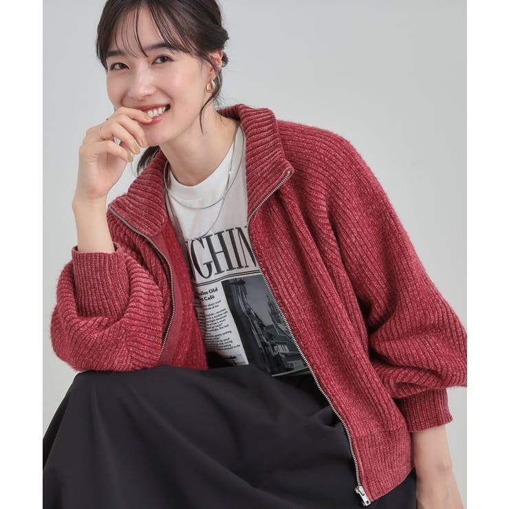 ボルドー(064) | 大人カジュアルスタイルに フェザーストライプモールブルゾン | Cutie Blonde