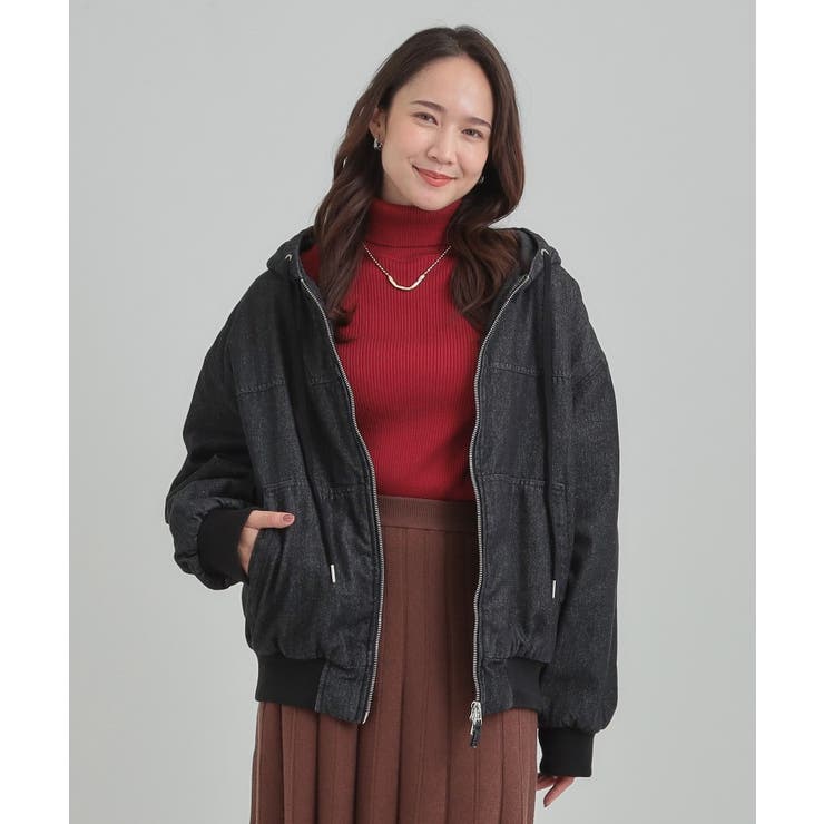 【ダブルZIP】大人カジュアルスタイルに デニム中綿フーディーブルゾン | Cutie Blonde | 詳細画像1 