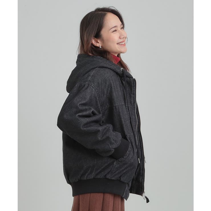 【ダブルZIP】大人カジュアルスタイルに デニム中綿フーディーブルゾン | Cutie Blonde | 詳細画像2 