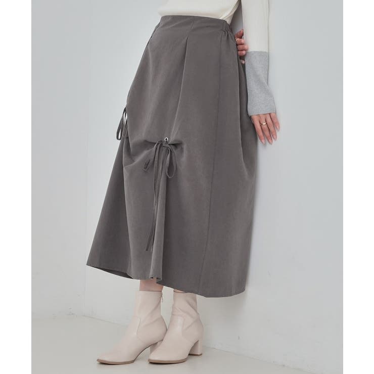 チャコールグレー(014) | リボンタック ピーチ起毛 フレアスカート | Cutie Blonde