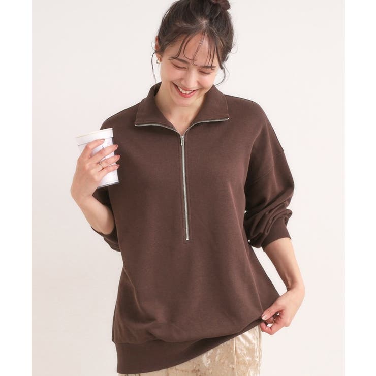 ブラウン(043) | 8色の選べる楽しさ ハーフジップ オーバーサイズスウェット | Cutie Blonde