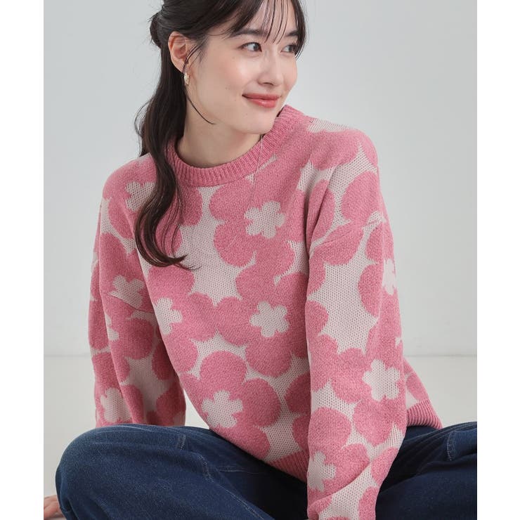 ピンク(272) | 【S-LL】レトロ感漂う デイジー柄 総柄ニット | Cutie Blonde