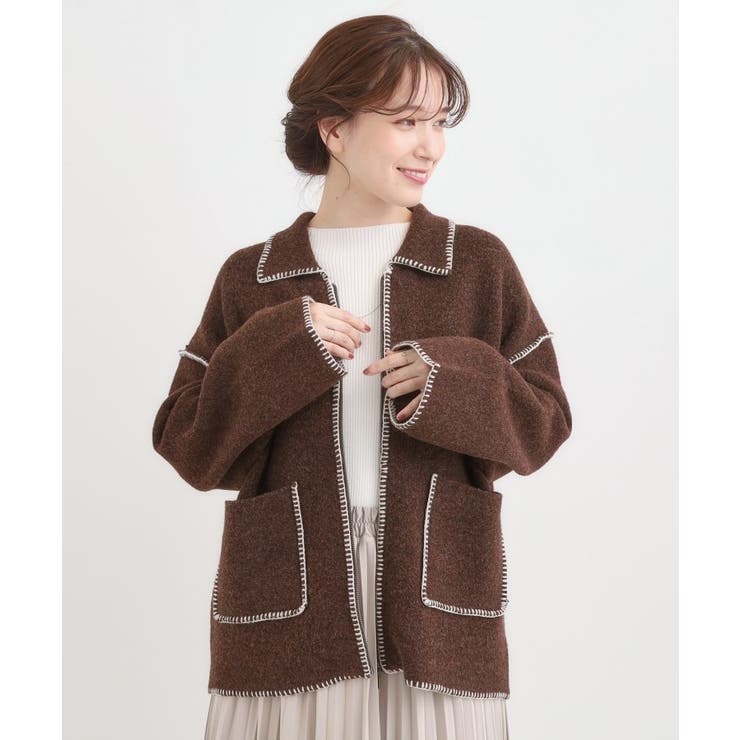 配色ステッチがポイント 襟付きジップニットカーディガン | Cutie Blonde | 詳細画像5 