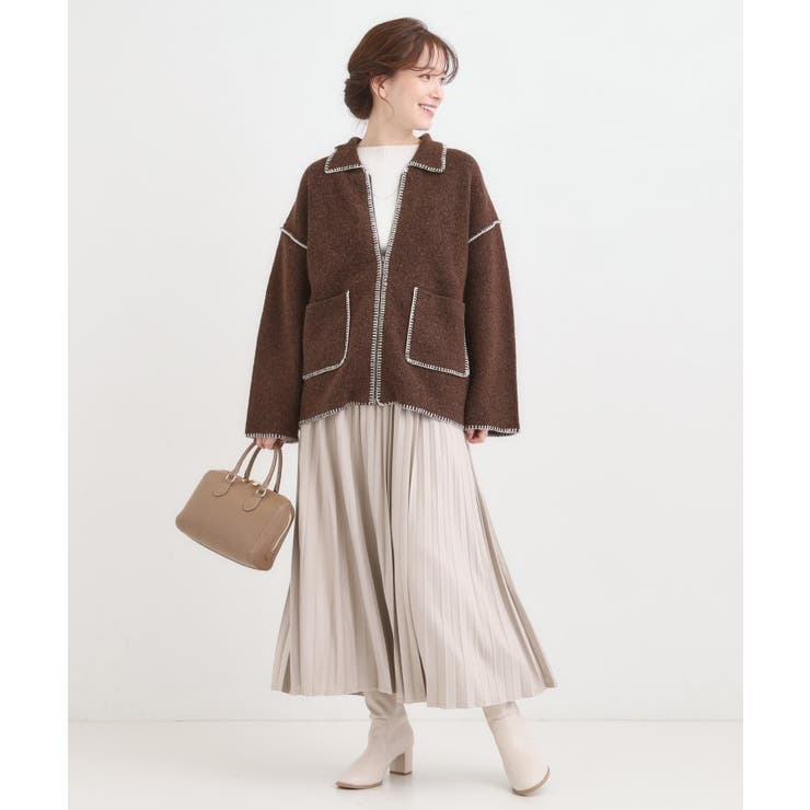 配色ステッチがポイント 襟付きジップニットカーディガン | Cutie Blonde | 詳細画像7 