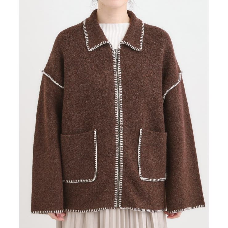 配色ステッチがポイント 襟付きジップニットカーディガン | Cutie Blonde | 詳細画像9 