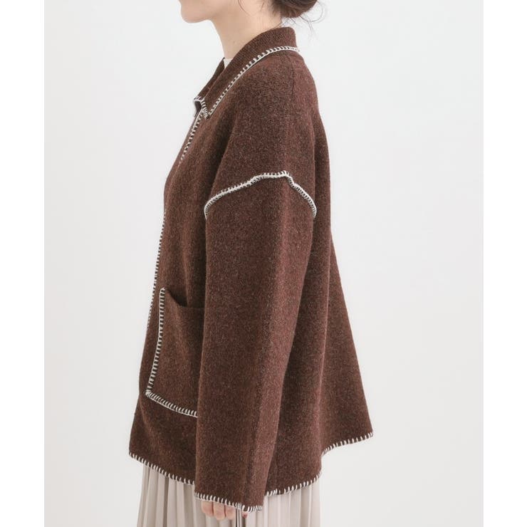 配色ステッチがポイント 襟付きジップニットカーディガン | Cutie Blonde | 詳細画像10 