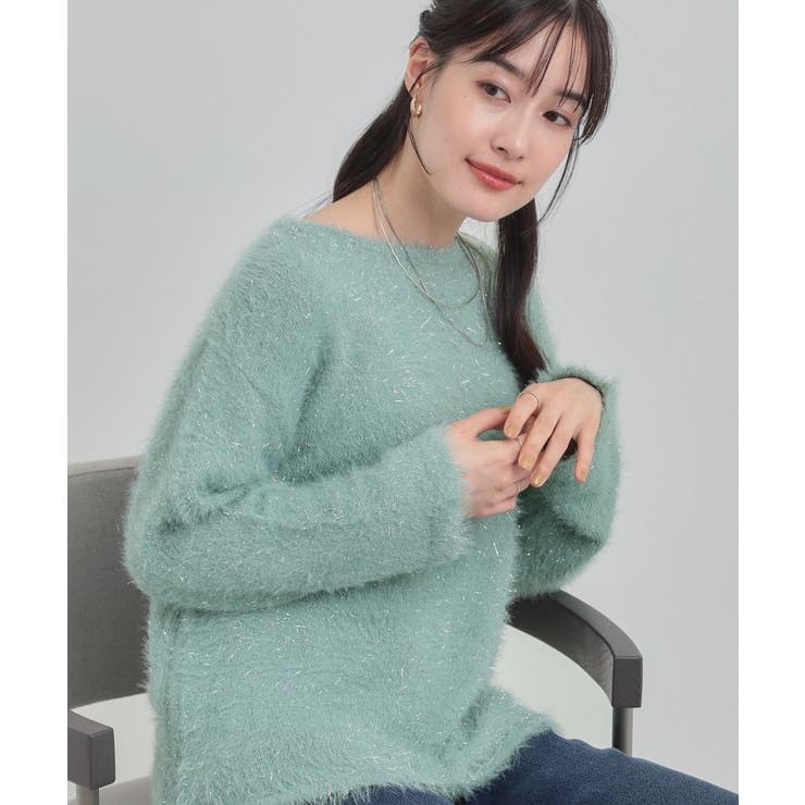 ミントグリーン(021) | キラふわ ラメフェザー ドロストニット | Cutie Blonde