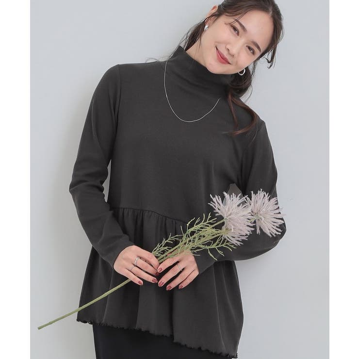 ブラック(019) | 【洗濯機可/S-LL】品よく重ねる ペプラムリブトップス | Cutie Blonde