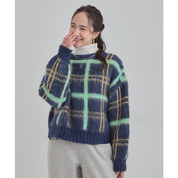 【S-LL】女性らしさ漂う ふわふわチェック柄ニット | Cutie Blonde | 詳細画像5 