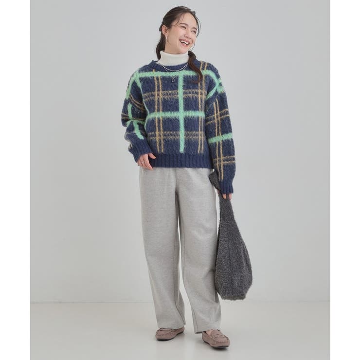 【S-LL】女性らしさ漂う ふわふわチェック柄ニット | Cutie Blonde | 詳細画像7 