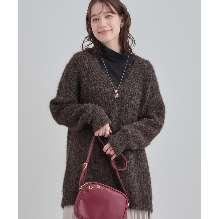 チャコールグレー(014) | ふわふわタッチ Vネックニットチュニック | Cutie Blonde