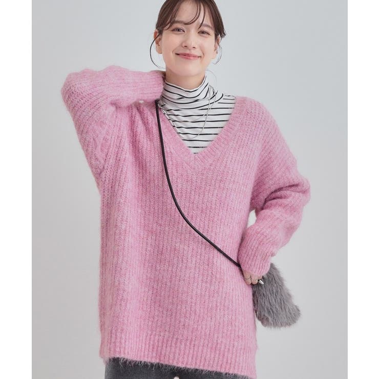 ピンク(072) | ふわふわタッチ Vネックニットチュニック | Cutie Blonde