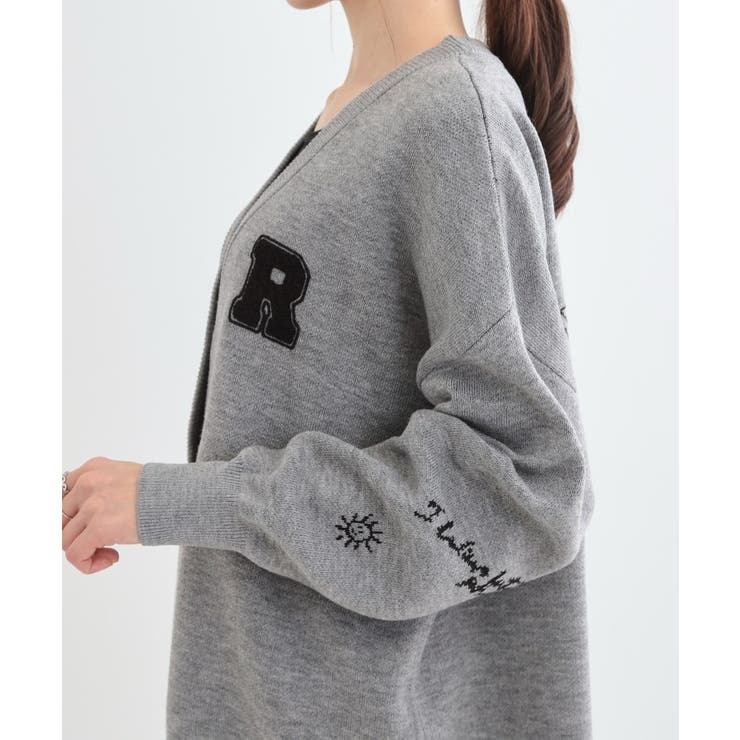 S-LL/体型カバー】刺繍アソート Vネック ゆるニットカーディガン S-LL/体型カバー】刺繍アソート Vネック ゆるニットカーディガン