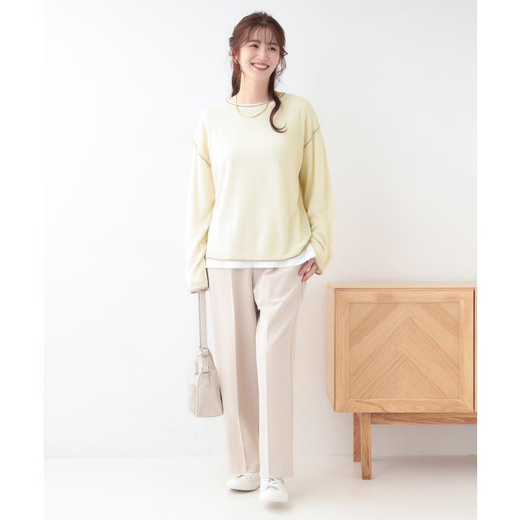 【S-LL/2枚セット】シアー感も楽しめる 光沢カノコ編み配色ニット+ロンT | Cutie Blonde | 詳細画像3 