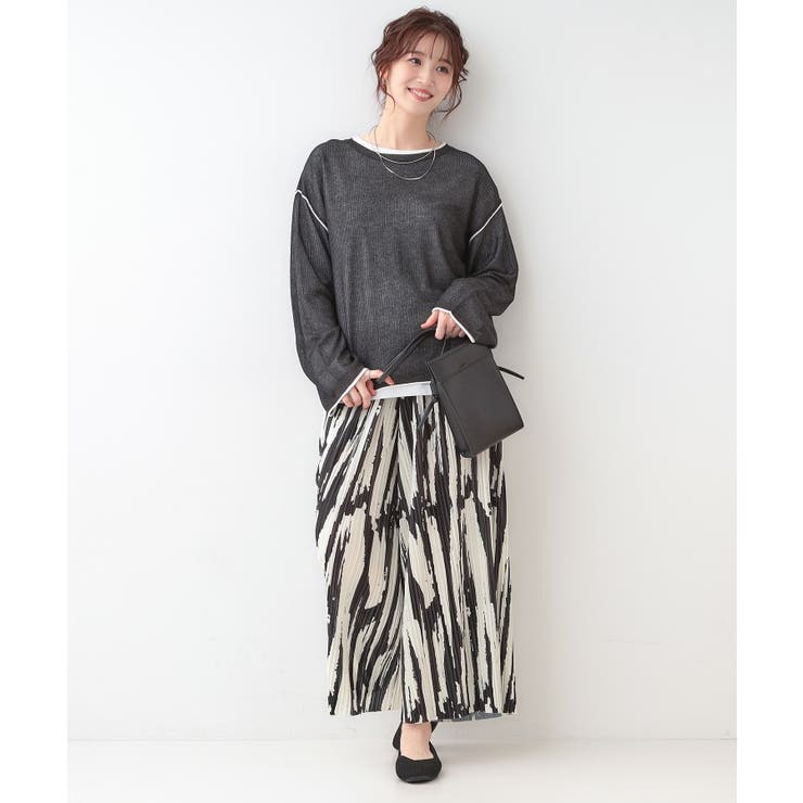 【S-LL/2枚セット】シアー感も楽しめる 光沢カノコ編み配色ニット+ロンT | Cutie Blonde | 詳細画像7 