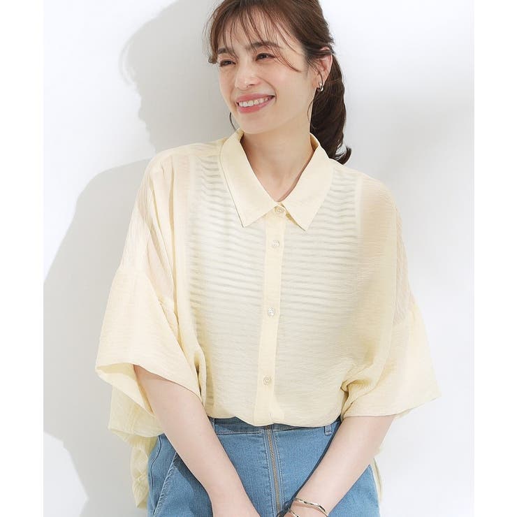 ライトイエロー(030) | ゆるっと感がこなれ見え ワッシャーシアー半袖シャツ | Cutie Blonde