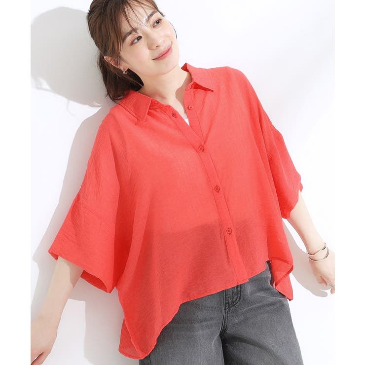 レッド(062) | ゆるっと感がこなれ見え ワッシャーシアー半袖シャツ | Cutie Blonde