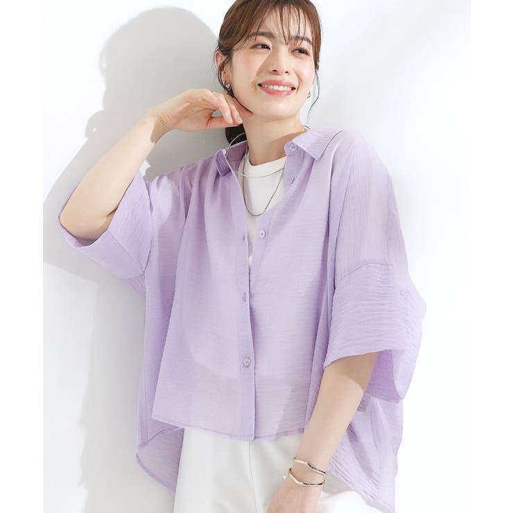 ラベンダー(080) | ゆるっと感がこなれ見え ワッシャーシアー半袖シャツ | Cutie Blonde